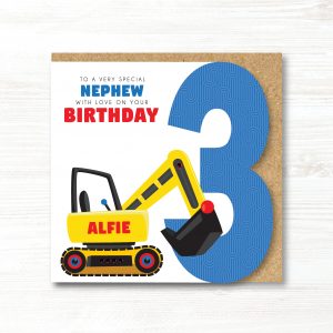 Personalised Handmade Digger Boys Birthday Card 1st, 2nd, 3rd, 4th, 5th, 6th, 7th, 8th - Any Relation