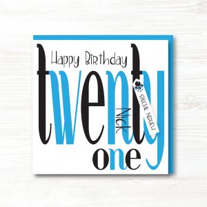 Personalised Handmade Birthday Card, TWENTY ONE - Any Relation