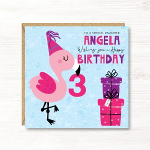 Personalised Girls Flamingo Birthday Card - Any Age - Any Relation