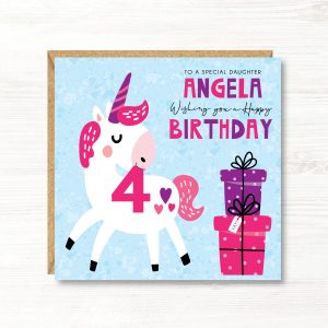 Personalised Girls Unicorn Birthday Card - Any Age - Any Relation