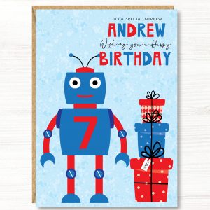 A5 Personalised Robot Birthday Card - Any Relation - Any Age