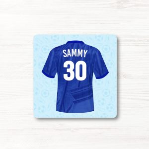 Personalised Football Shirt Coaster, Chelsea Colours