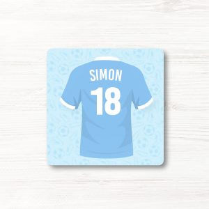 Personalised Football Shirt Coaster, Manchester City Colours