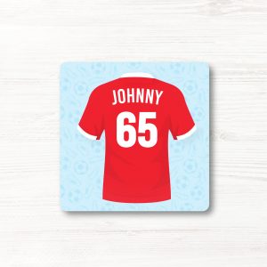 Personalised Football Shirt Coaster, Liverpool Colours