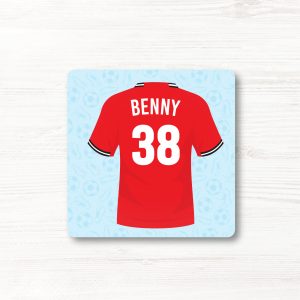 Personalised Football Shirt Coaster, Manchester United Colours