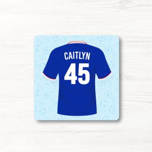 Personalised Football Shirt Coaster, Glasgow Rangers Colours