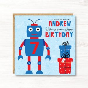 Personalised Boys Robot Birthday Card - Any Age - Any Relation
