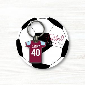 Personalised Handmade Metal Football Shirt Keyring, Aston Villa Colours