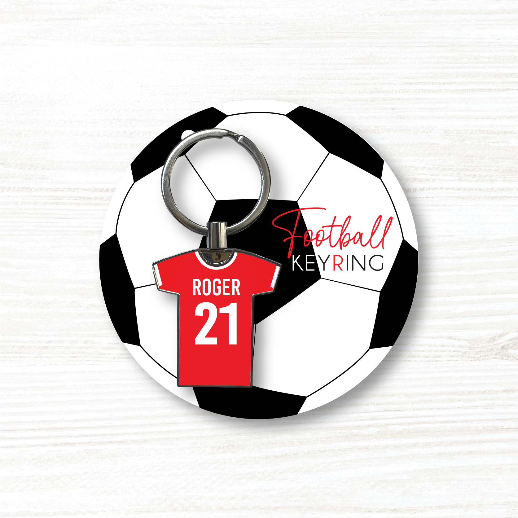 Personalised Handmade Metal Football Shirt Keyring, Liverpool Colours