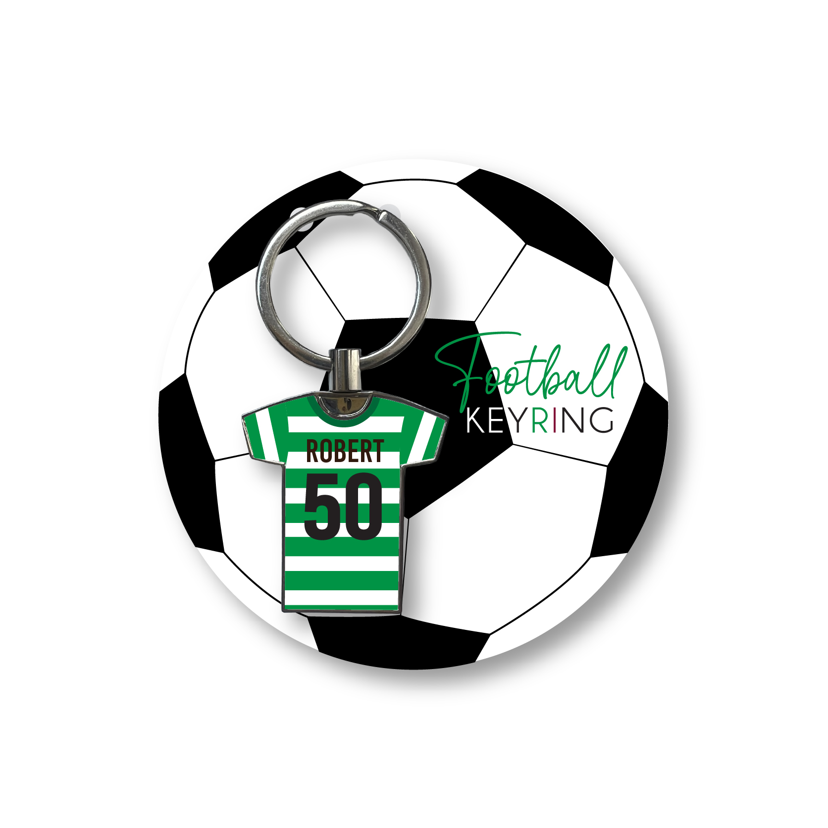 Personalised Handmade Metal Football Shirt Keyring, Celtic Colours - Image 3
