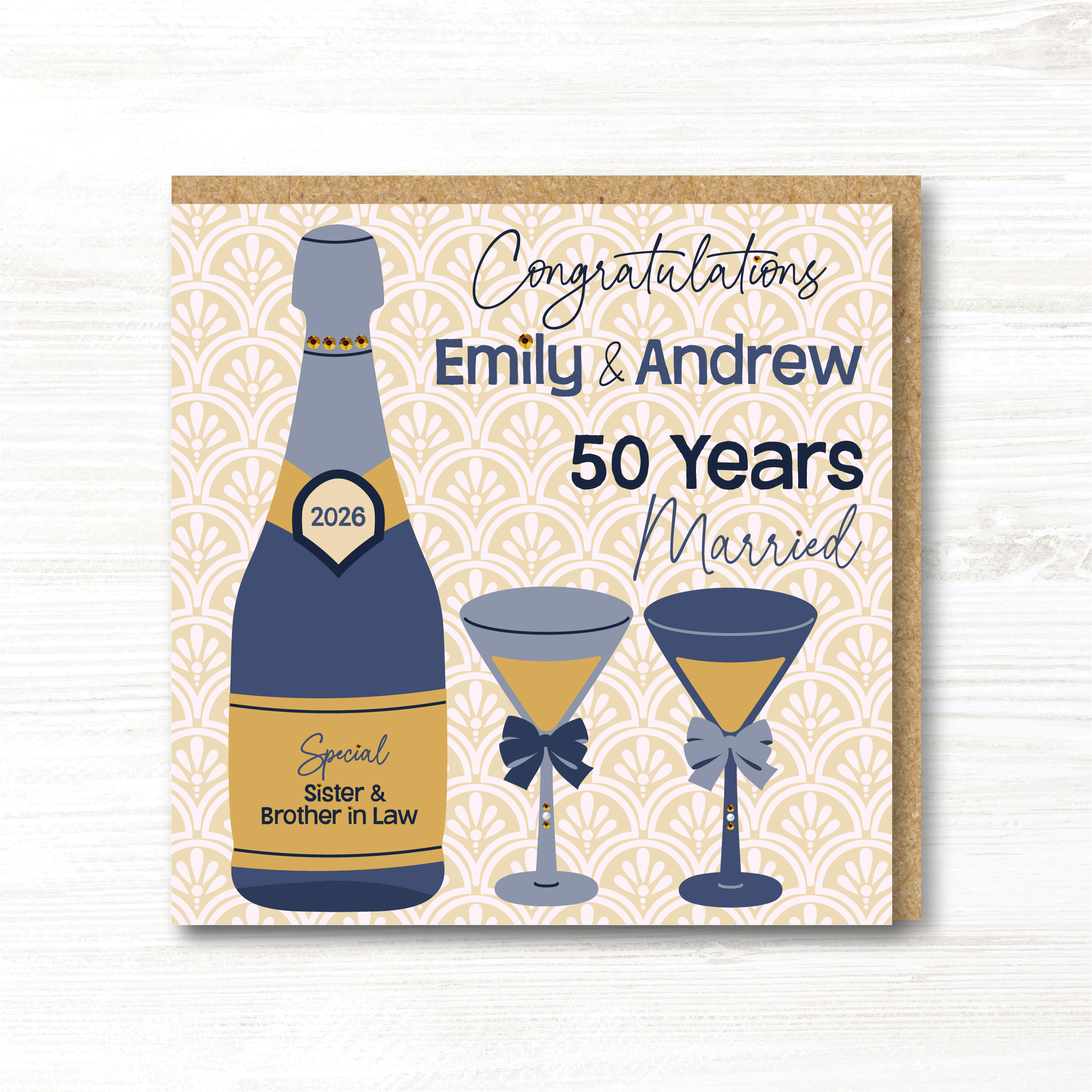 Personalised Handmade 50th Golden Wedding Anniversary Card - Any Relation