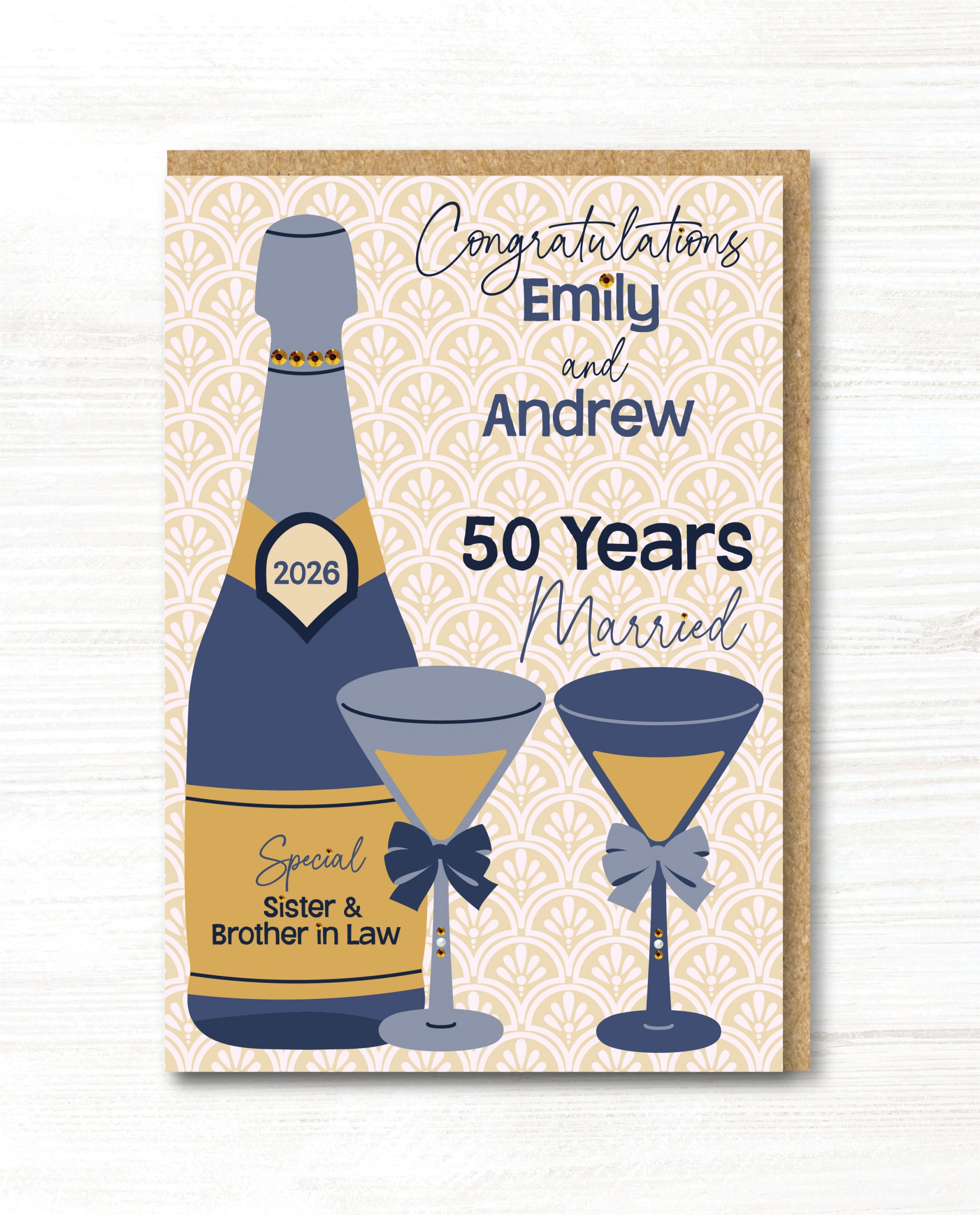 A5 Personalised Handmade 50th Golden Wedding Anniversary Card - Any Relation