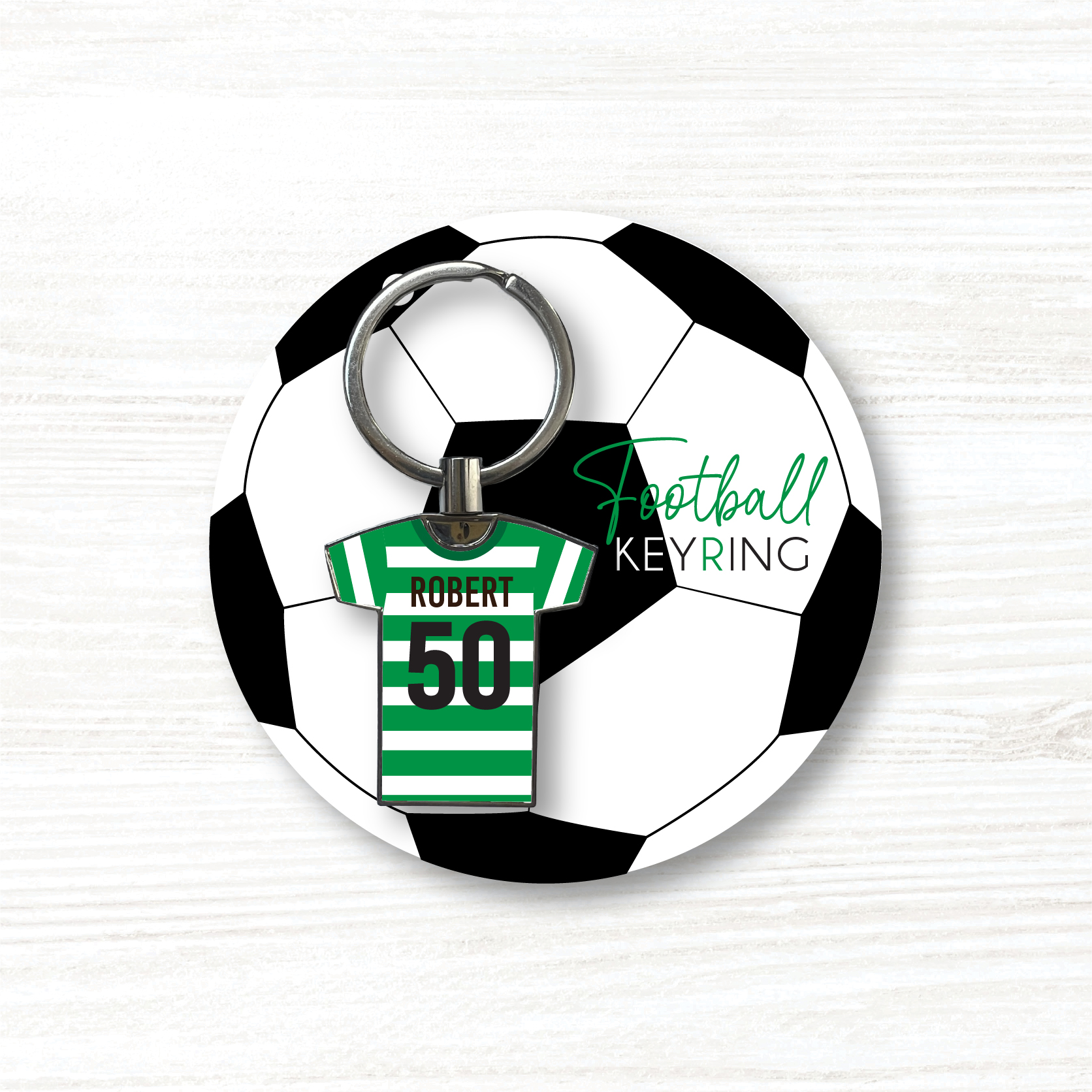 Personalised Handmade Metal Football Shirt Keyring, Celtic Colours