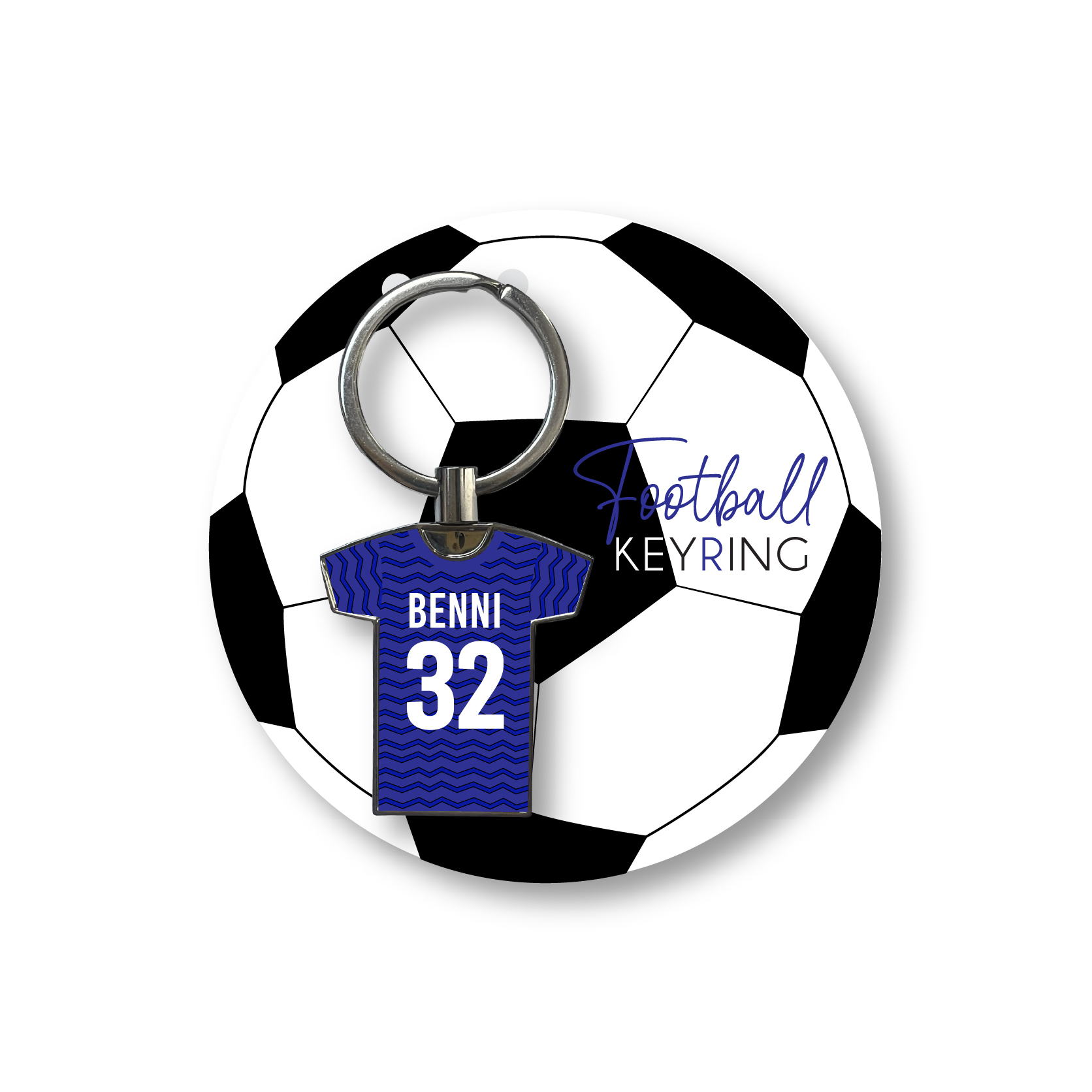 Personalised Handmade Metal Football Shirt Keyring, Everton Colours - Image 3
