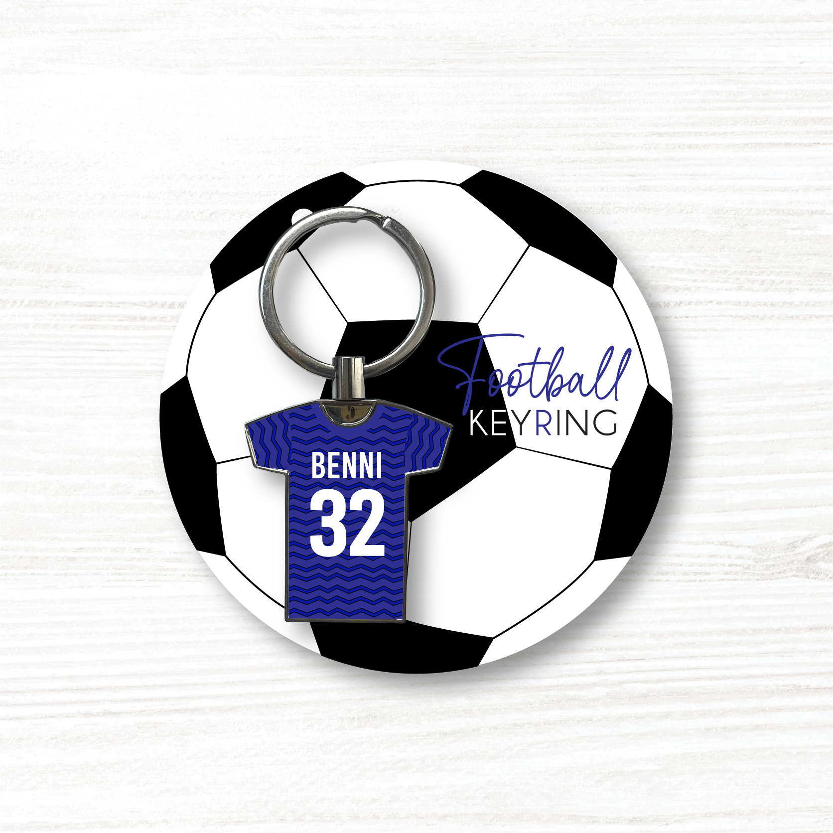 Personalised Handmade Metal Football Shirt Keyring, Everton Colours