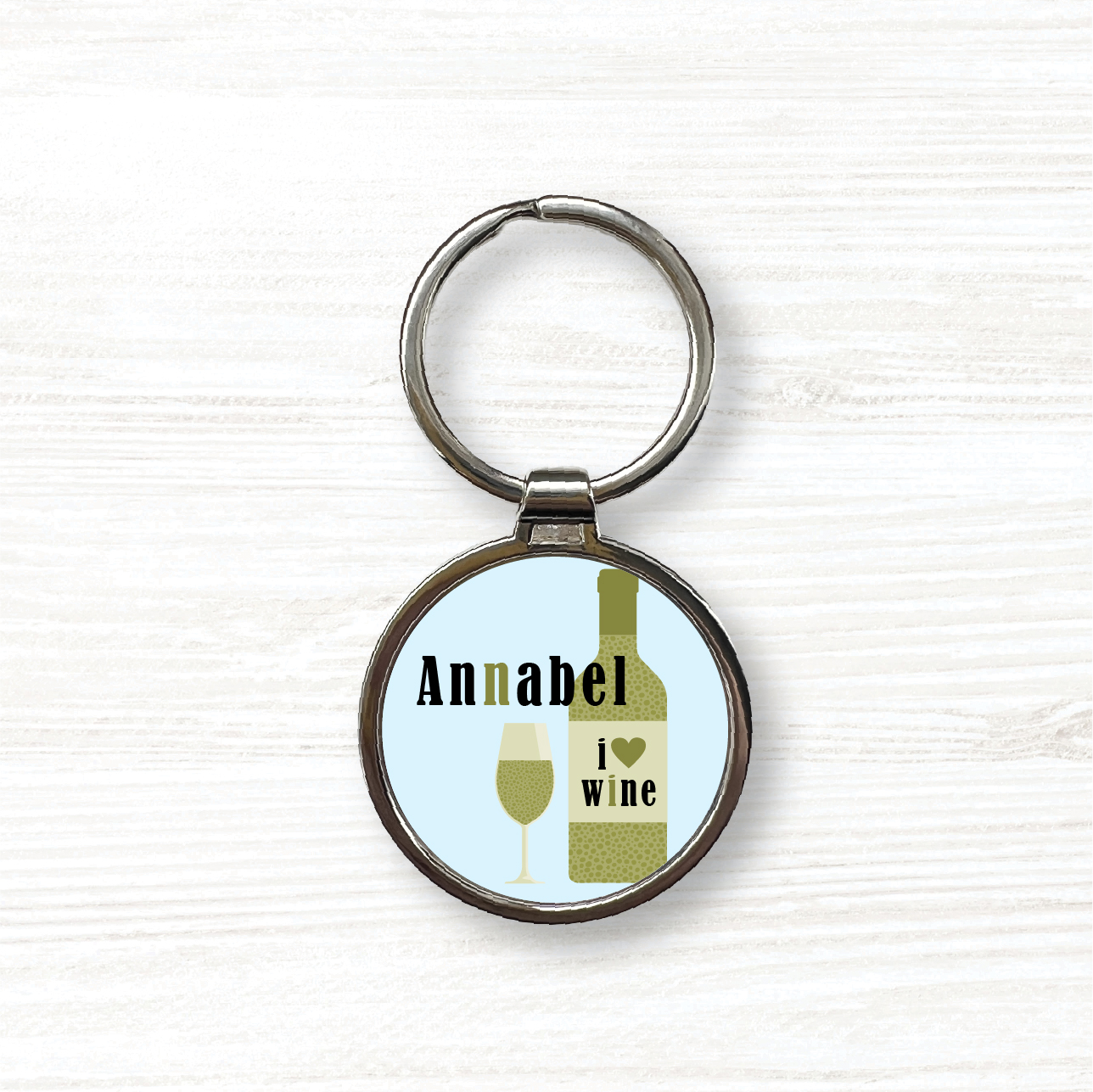 Personalised Handmade Round Metal Keyring, I Love Wine Keyring, Birthday Gift - Image 2