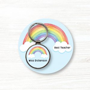 Personalised Handmade Round Metal Keyring, Best Teacher