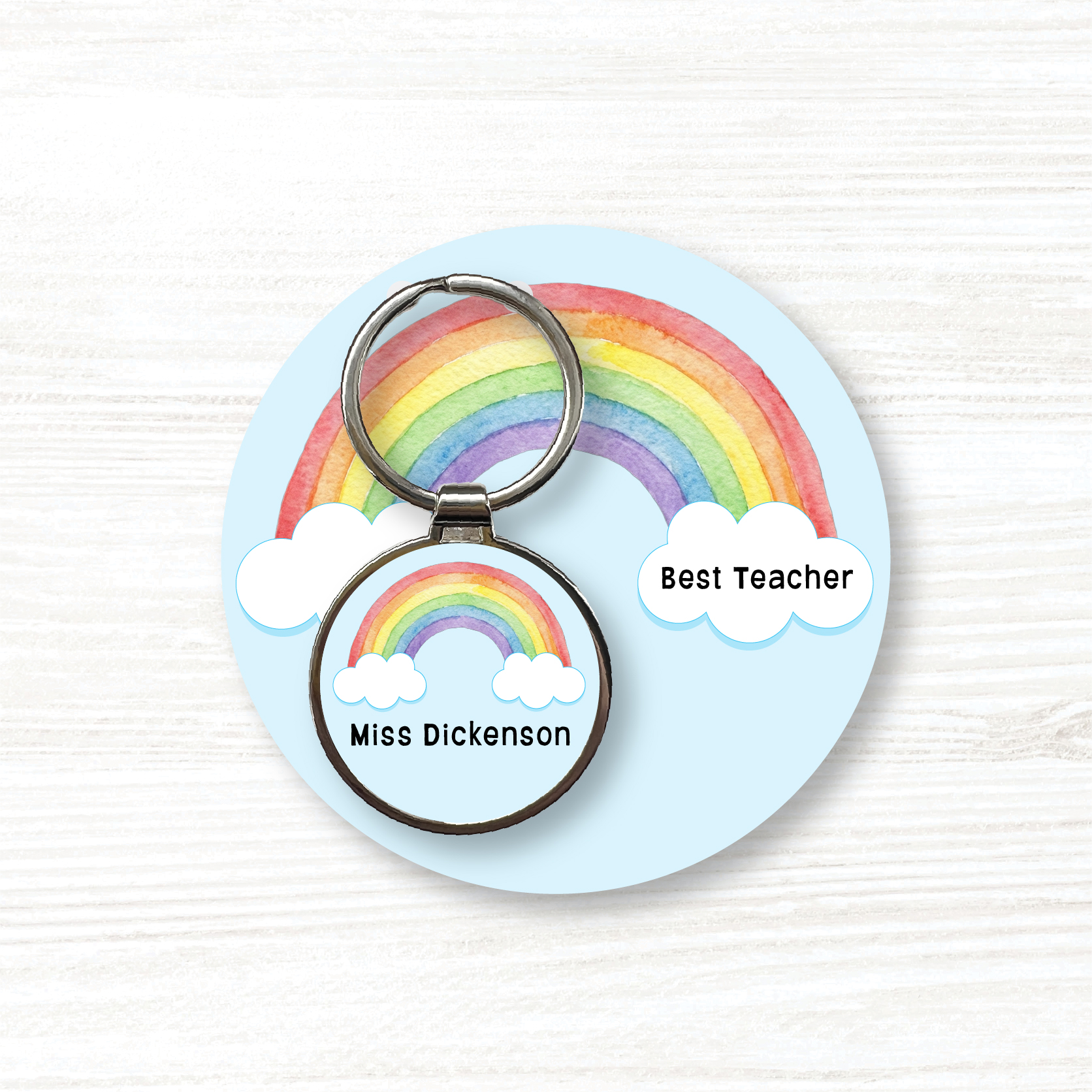 Personalised Handmade Round Metal Keyring, Best Teacher