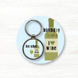 Personalised Handmade Round Metal Keyring, I Love Wine Keyring, Birthday Gift
