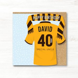 Personalised Handmade Football Birthday Card, Wolves Colours, Any Age, Any Relation