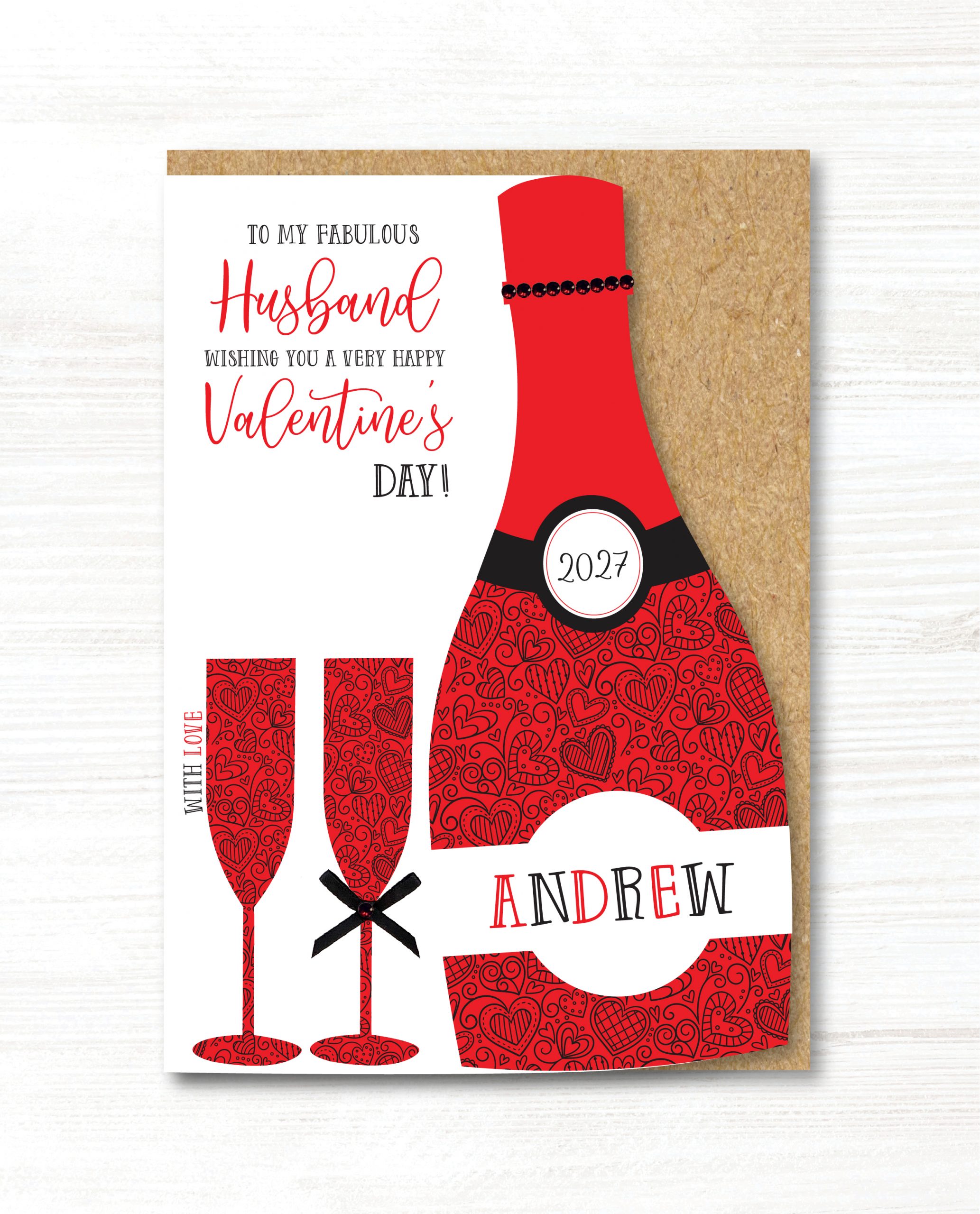 A5 Personalised Handmade Valentine's Day Card, Wife, Husband, Girlfriend, Boyfriend