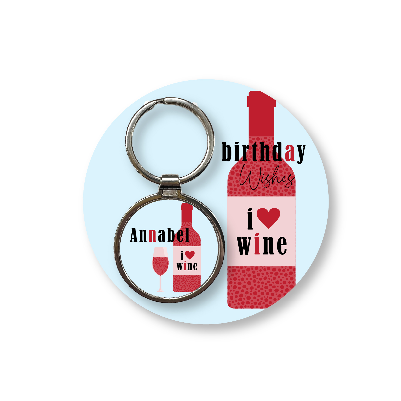 Personalised Handmade Round Metal Keyring, I Love Wine Keyring, Birthday Gift - Image 3
