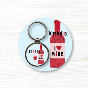 Personalised Handmade Round Metal Keyring, I Love Wine Keyring, Birthday Gift
