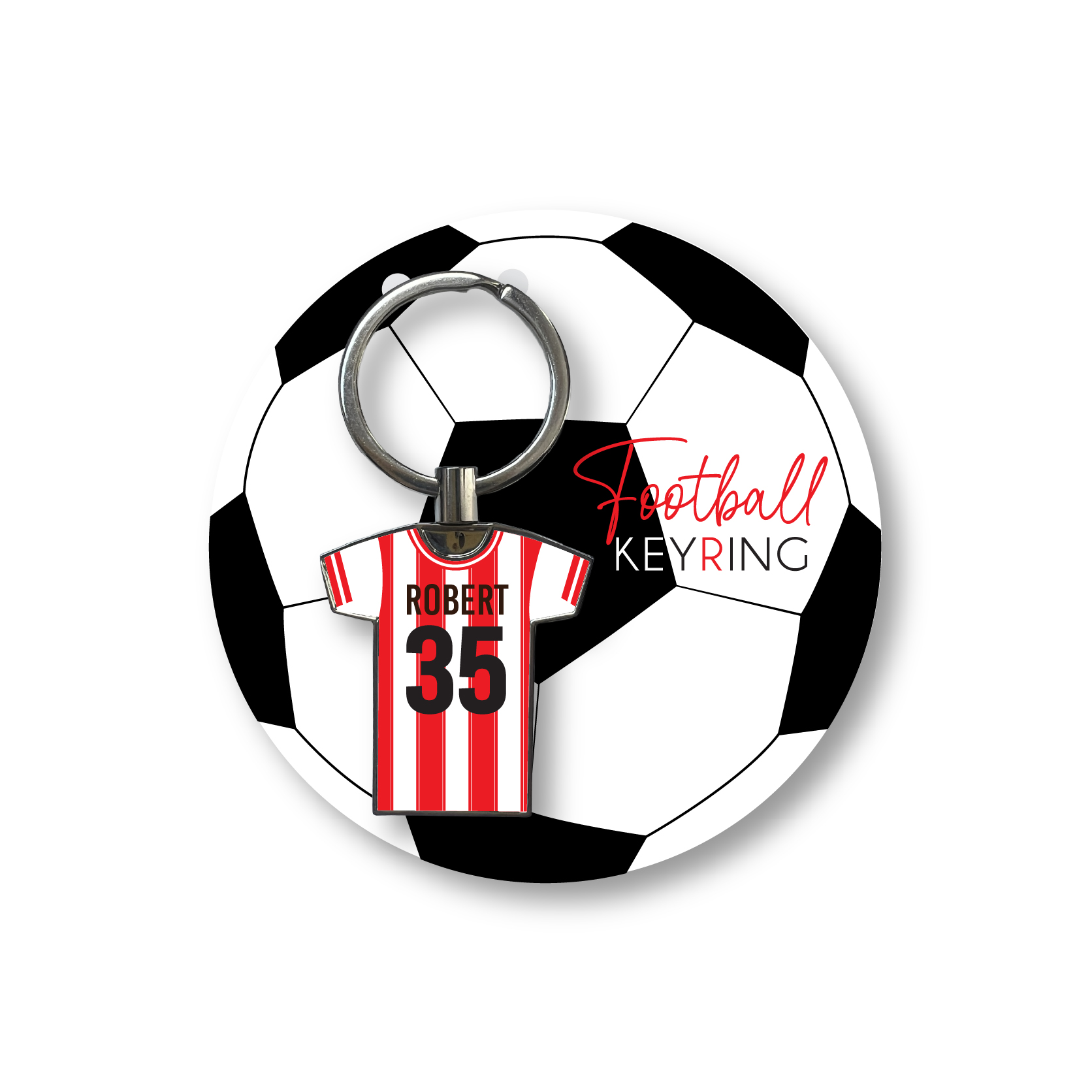 Personalised Handmade Metal Football Shirt Keyring, Brentford Colours - Image 3