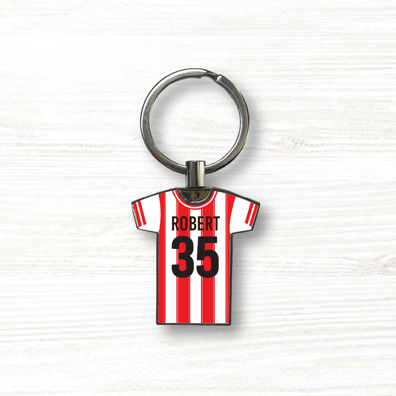 Personalised Handmade Metal Football Shirt Keyring, Brentford Colours - Image 2