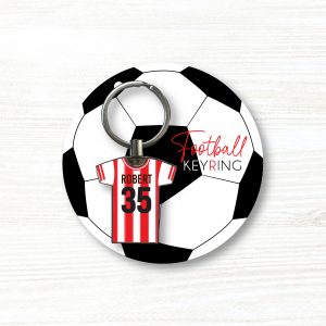 Personalised Handmade Metal Football Shirt Keyring, Brentford Colours
