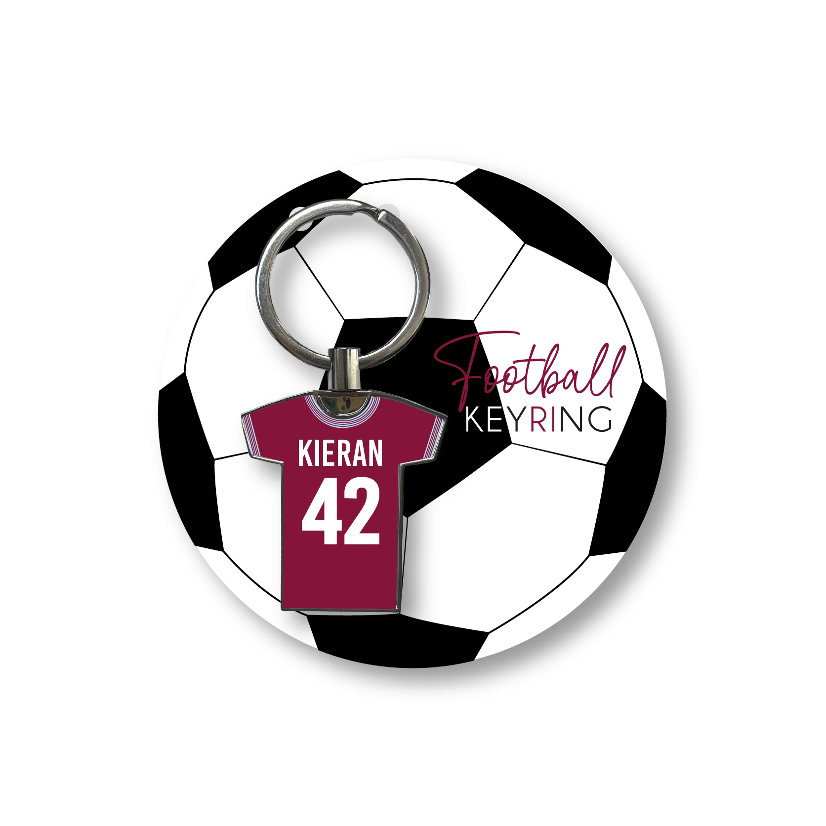Personalised Handmade Metal Football Shirt Keyring, West Ham Colours - Image 3