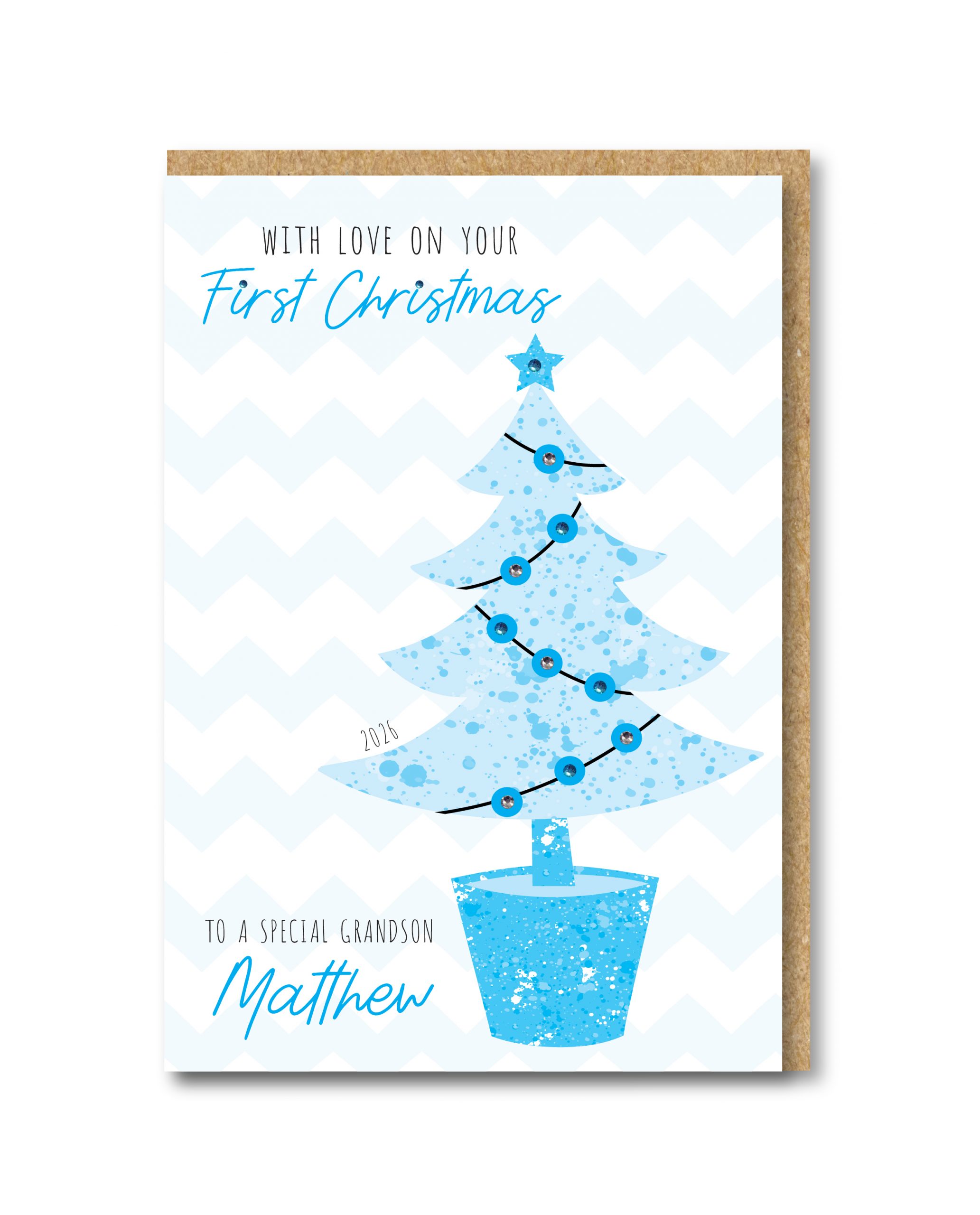A5 Personalised Handmade Baby Boys First Christmas Card - Any Relation - Image 2