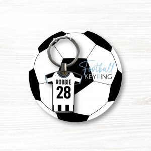 Personalised Handmade Metal Football Shirt Keyring, Newcastle Colours