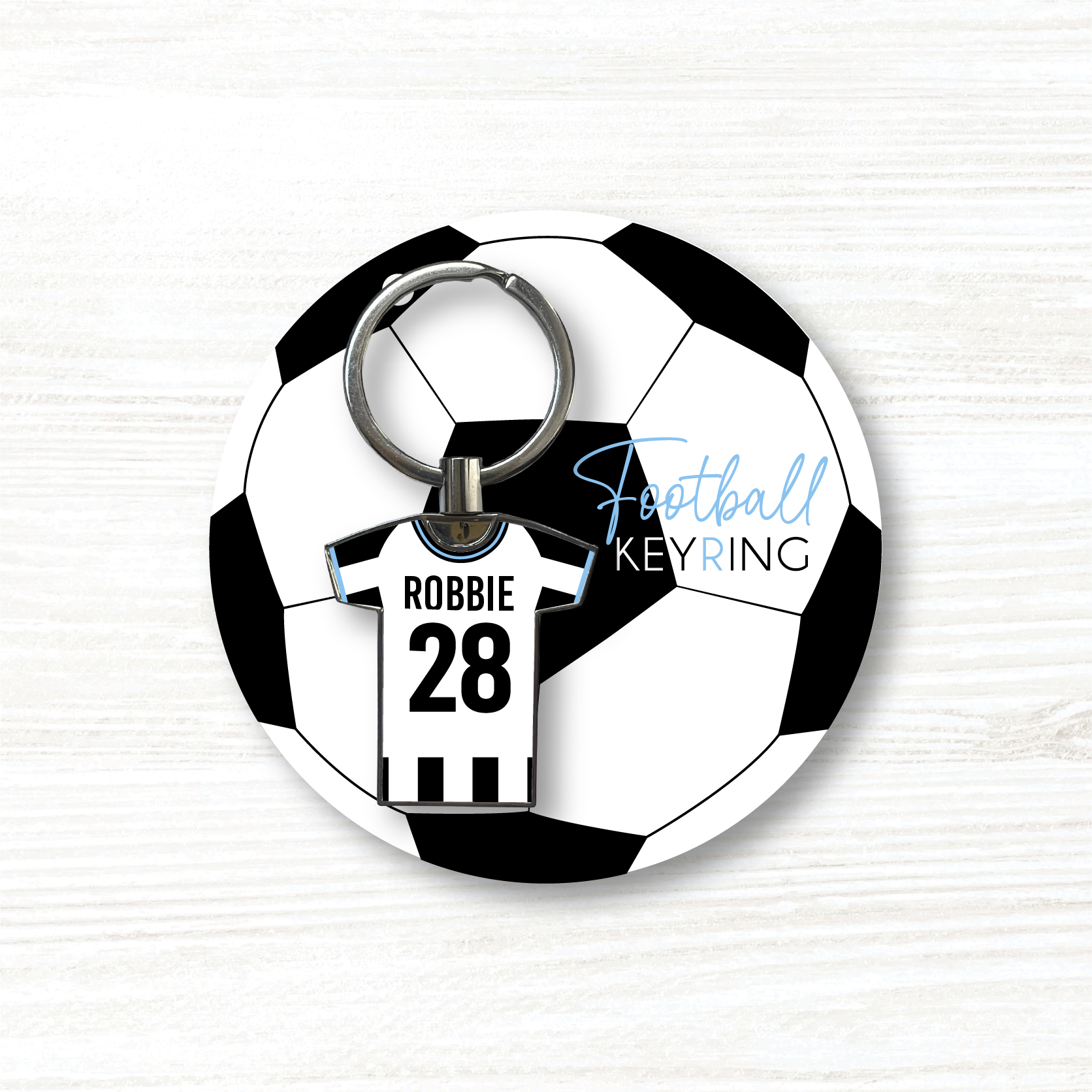 Personalised Handmade Metal Football Shirt Keyring, Newcastle Colours
