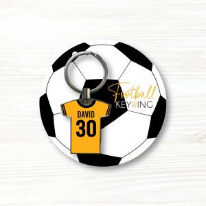 Personalised Handmade Metal Football Shirt Keyring, Wolves Colours