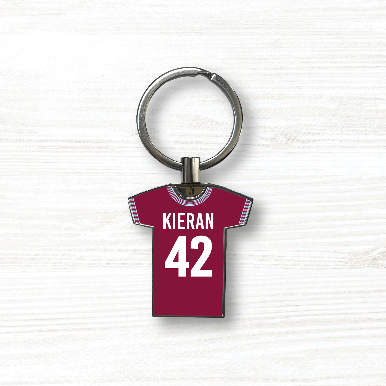 Personalised Handmade Metal Football Shirt Keyring, West Ham Colours - Image 2