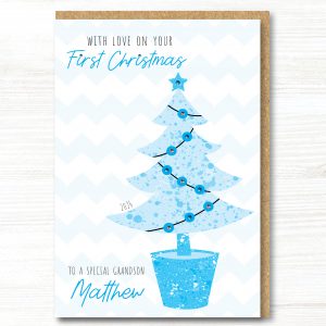 A5 Personalised Handmade Baby Boys First Christmas Card - Any Relation