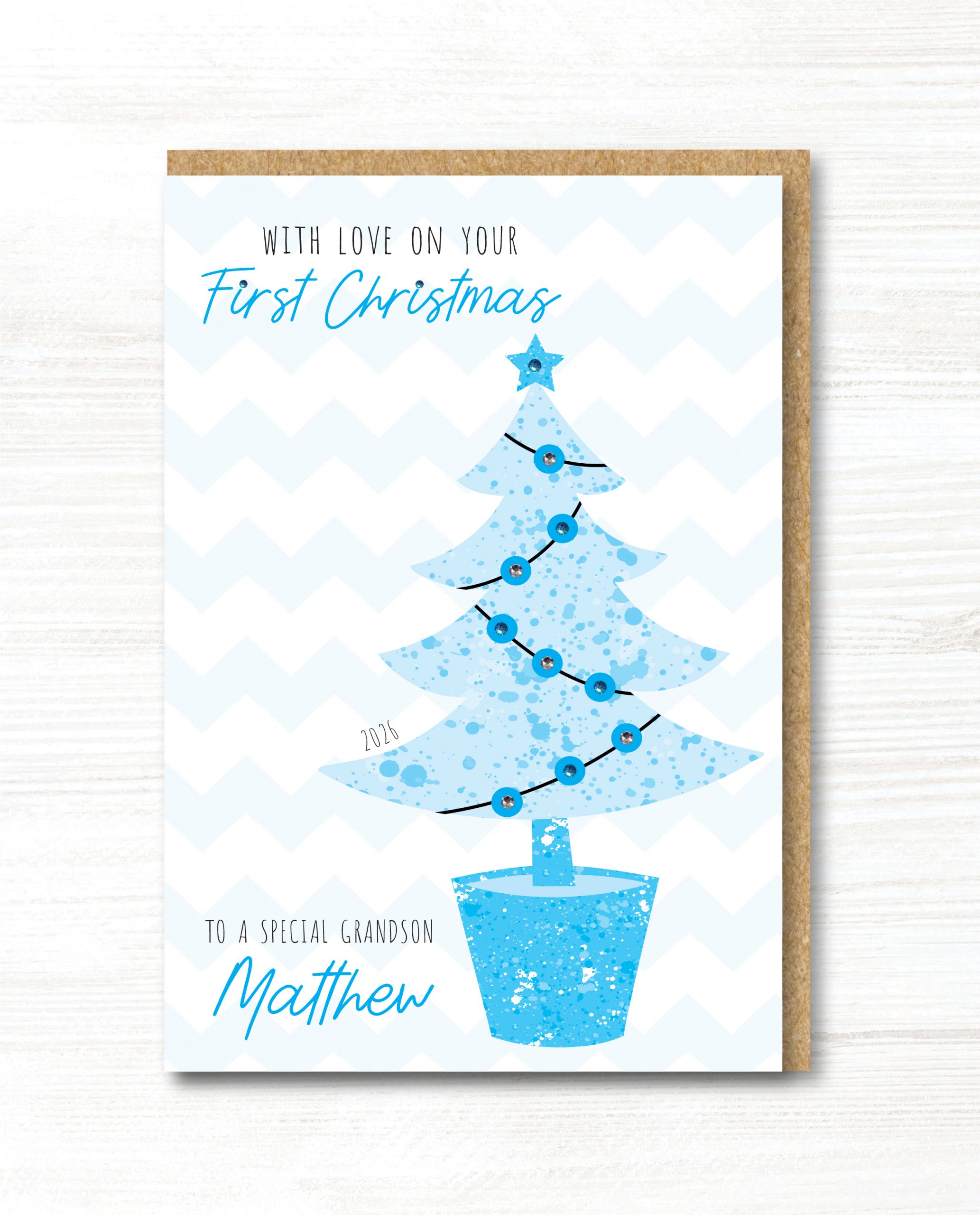 A5 Personalised Handmade Baby Boys First Christmas Card - Any Relation