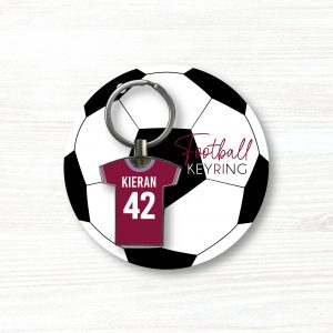 Personalised Handmade Metal Football Shirt Keyring, West Ham Colours