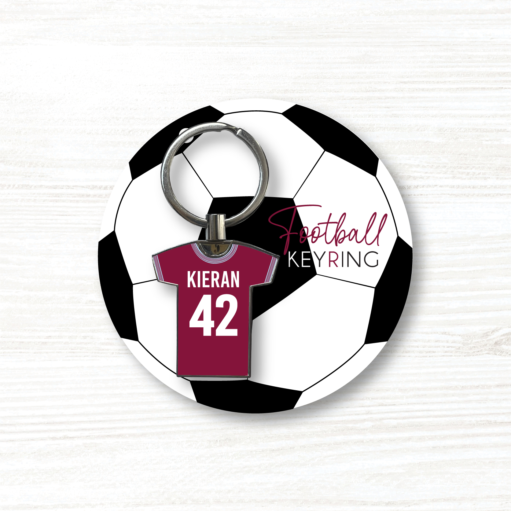 Personalised Handmade Metal Football Shirt Keyring, West Ham Colours