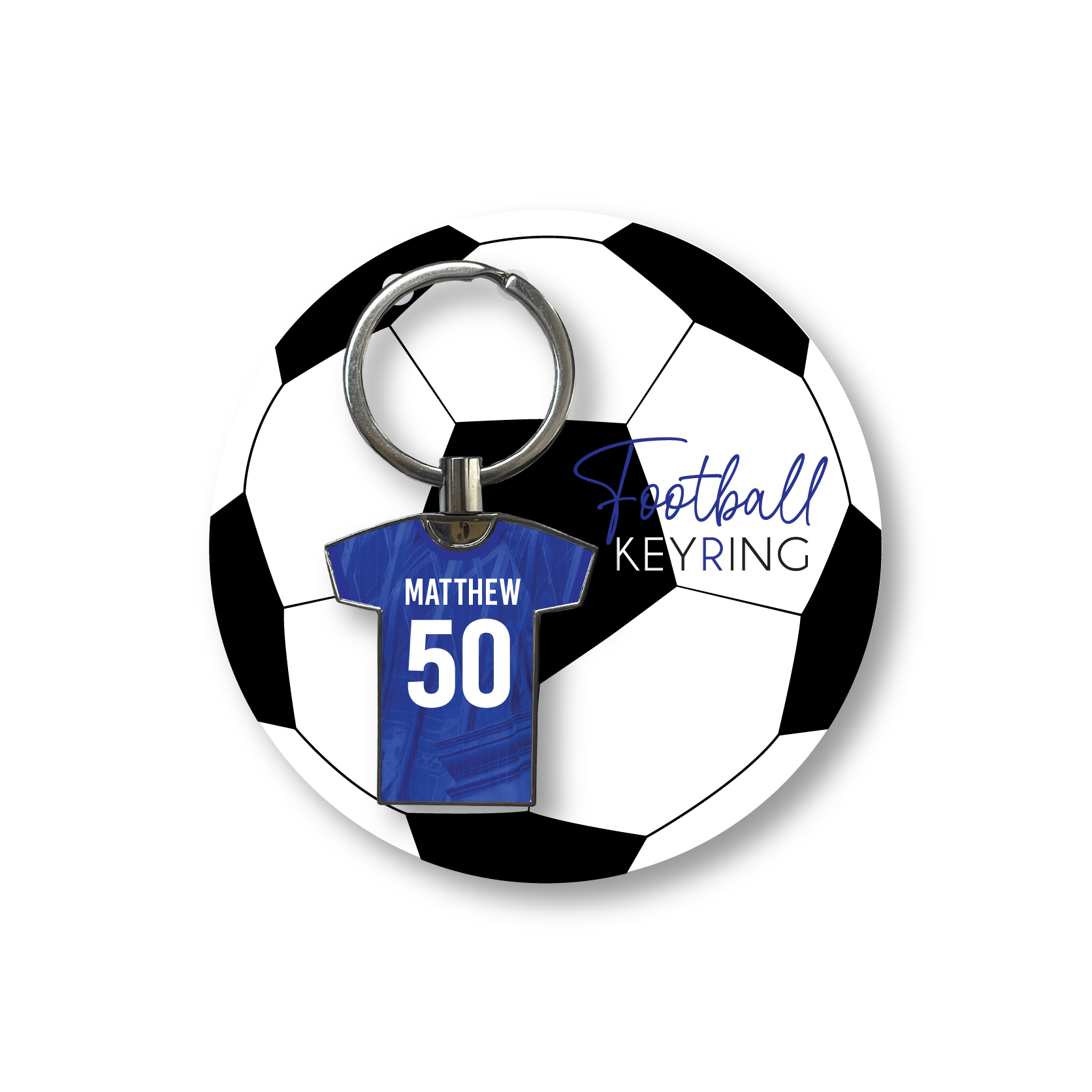 Personalised Handmade Metal Football Shirt Keyring, Chelsea Colours - Image 3