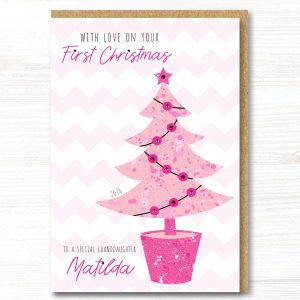 A5 Personalised Handmade Baby Girls First Christmas Card - Any Relation