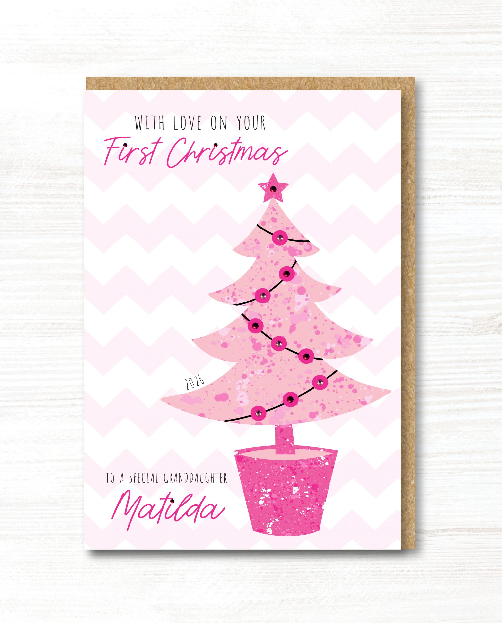 A5 Personalised Handmade Baby Girls First Christmas Card - Any Relation