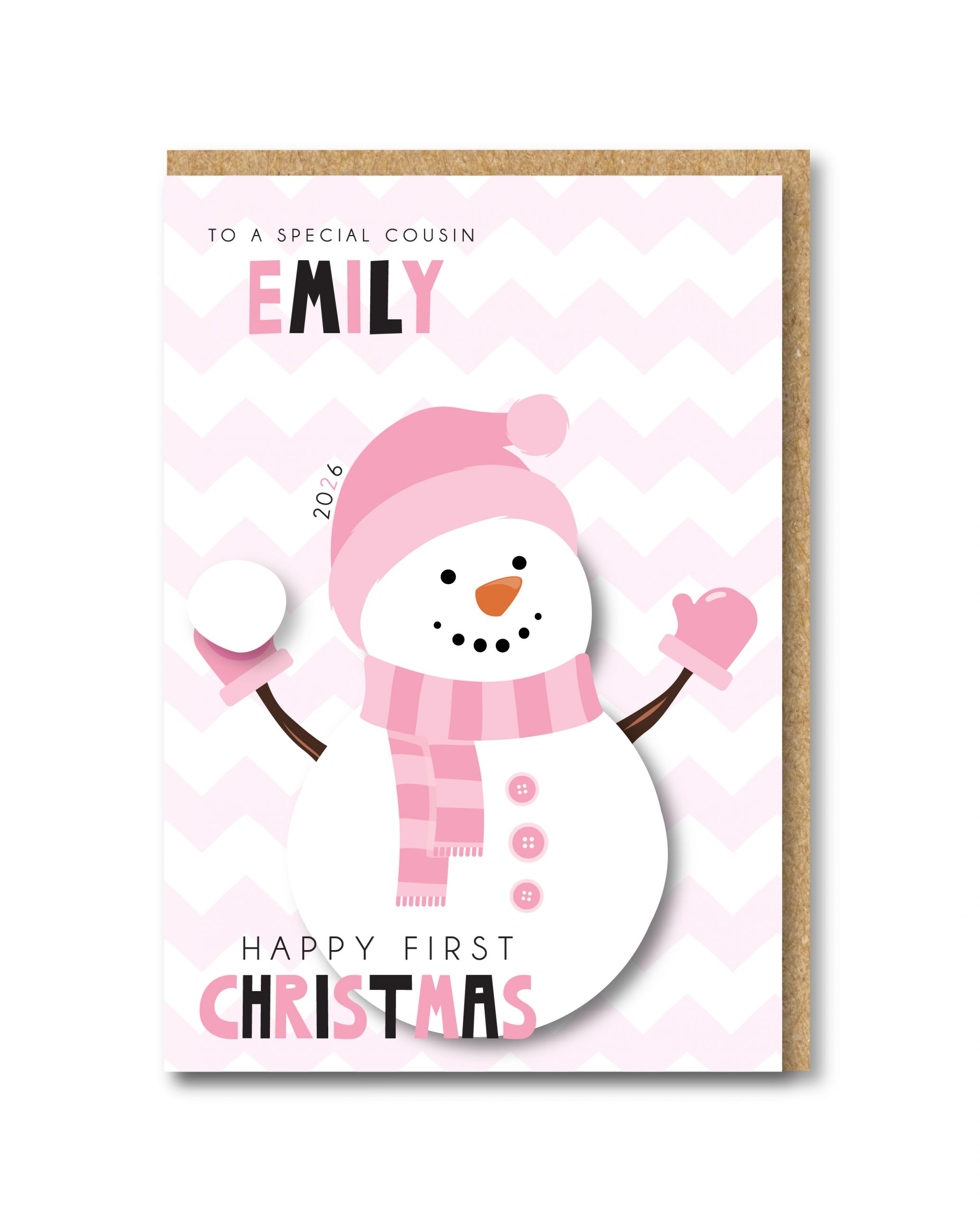 A5 Personalised Handmade Baby Girls First Christmas Card - Any Relation - Image 2