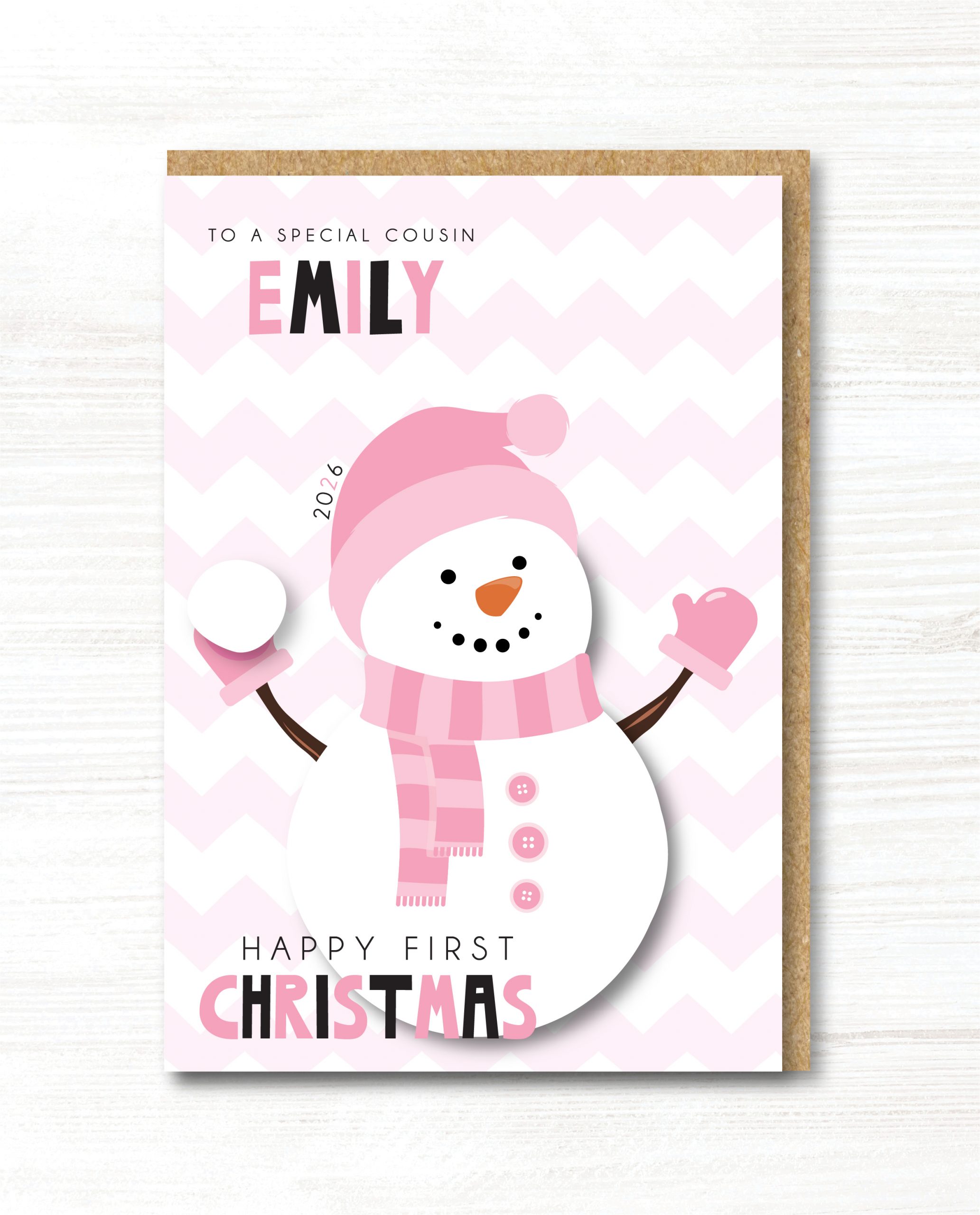 A5 Personalised Handmade Baby Girls First Christmas Card - Any Relation