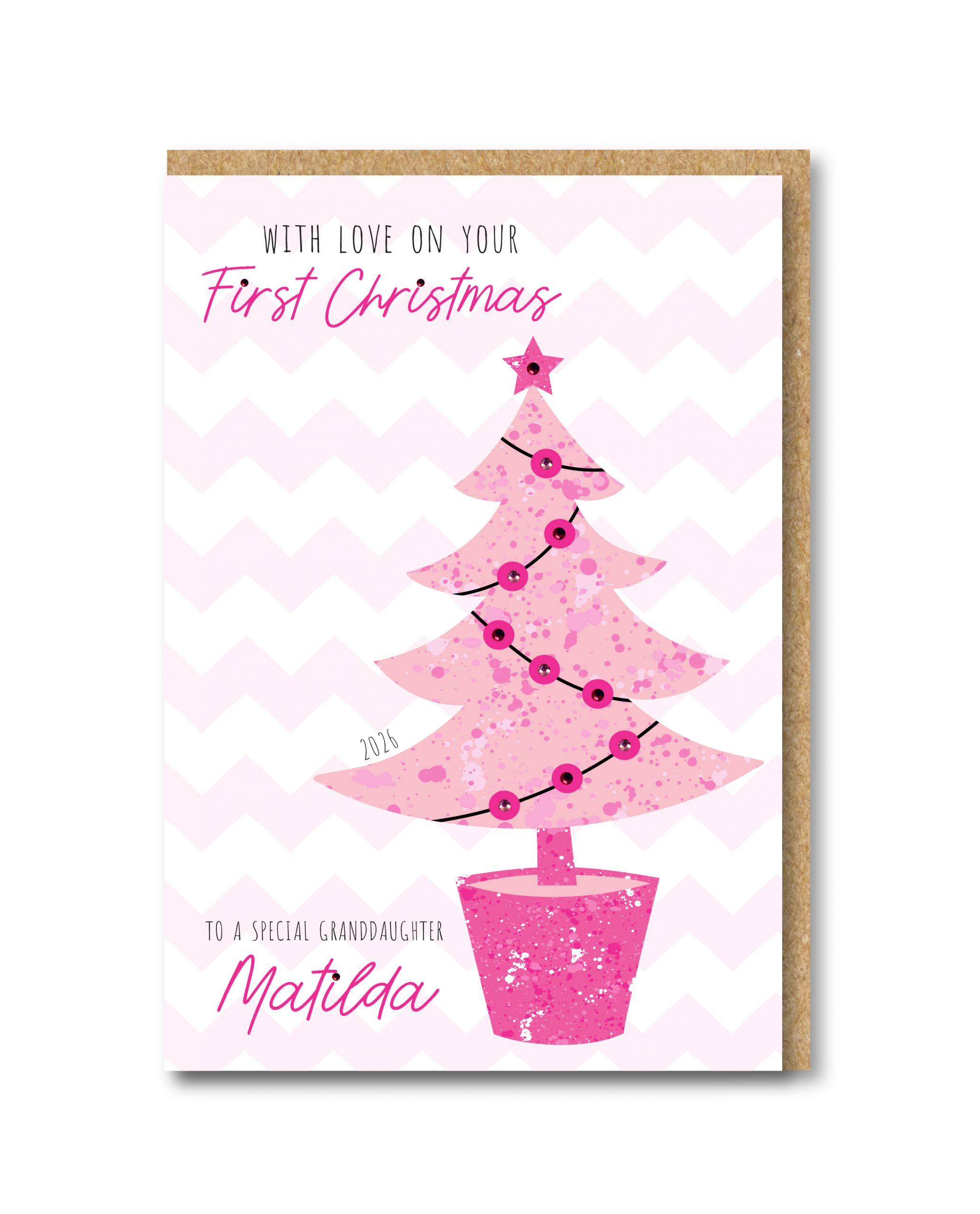 A5 Personalised Handmade Baby Girls First Christmas Card - Any Relation - Image 2