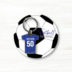Personalised Handmade Metal Football Shirt Keyring, Chelsea Colours