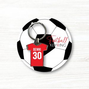 Personalised Handmade Metal Football Shirt Keyring, Manchester United Colours