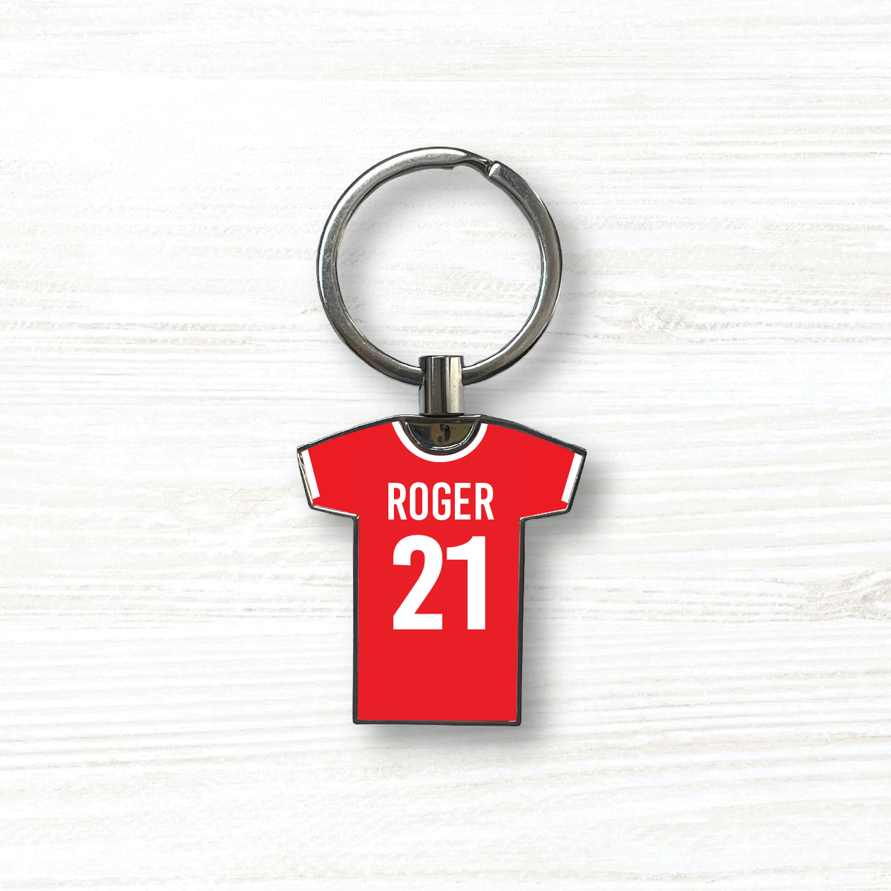 Personalised Handmade Metal Football Shirt Keyring, Liverpool Colours - Image 2