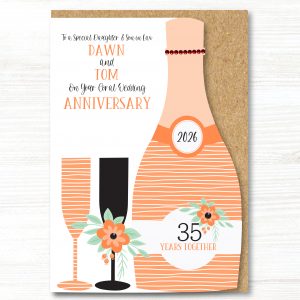 A5 Personalised Handmade Coral/35th Wedding Anniversary Card - Any Relation